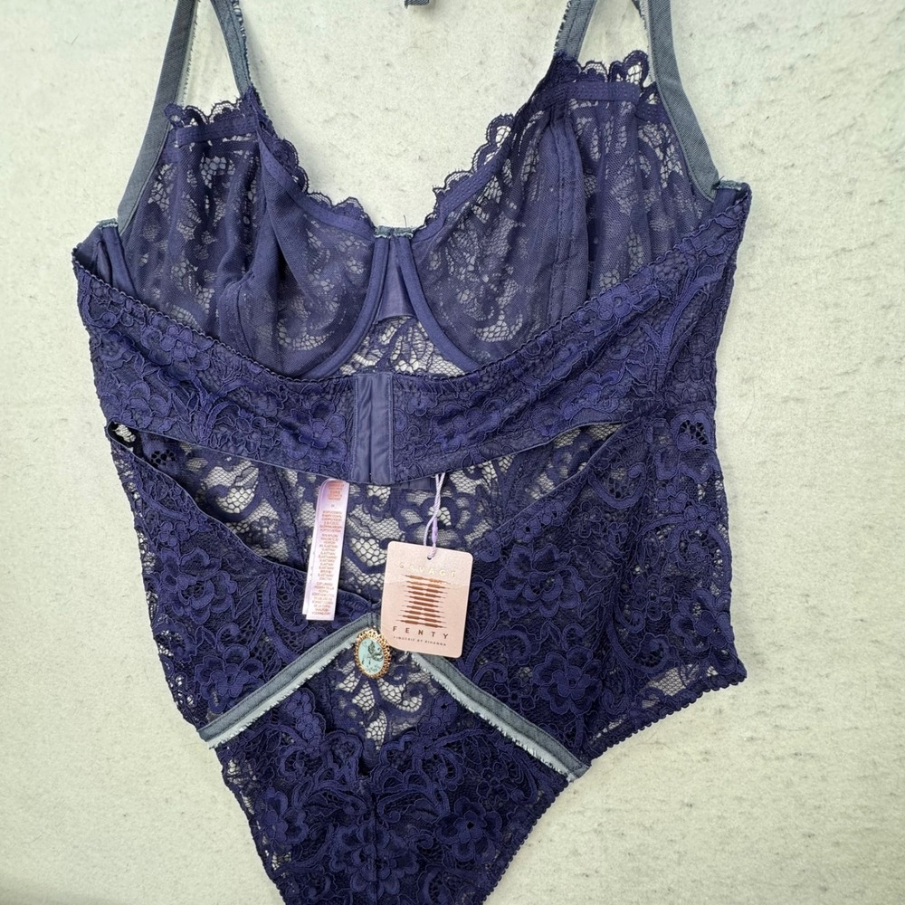 Savage X Fenty Bodysuit Women Plus 3X lingerie Navy Blue Floral Lace Sexy - Picture 11 of 14